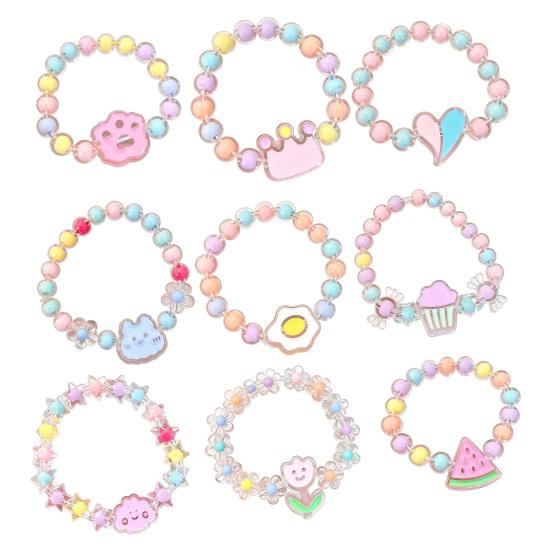 Bracelet for Kids, Macaron Color Beads Elastic Wristband, Cartoon Watermelon Lollipop Fried Egg Pendant Bracelet for Lightweight Gift Accessory