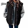 Cappotto Invernale Donna Colore Unico Spesso Senza Maniche Collo a Revers Gilet in Cotone Capo d'Abbigliamento Imbottito con Tasche