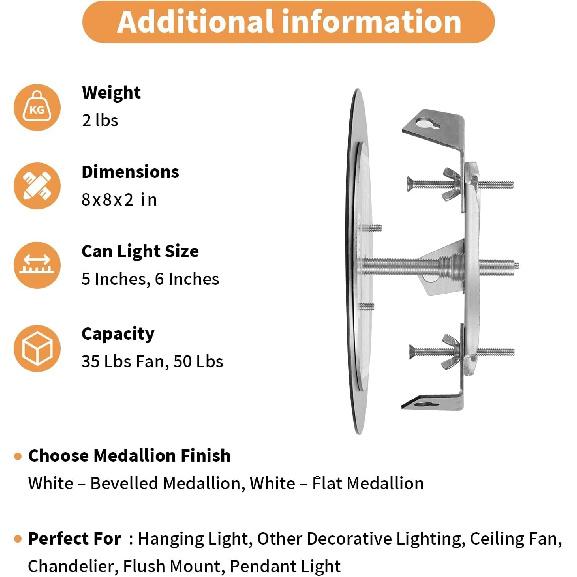 Upgrade R5 and 6 Complete Recessed Can Light Conversion Kit, Ceiling Light Fixture, Pendant & Hanging Light, Ceiling Fan Compatible, 7¾ Inch Flat