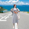 Large size women's short t-shirt skirt summer Korean pure cotton loose long knee dress casual belly cover dress
