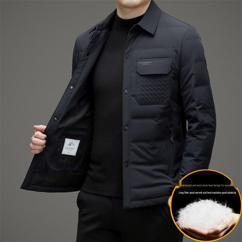 Men's Lightweight White Goose Down Jacket - 2025 Winter Style, Lapel Casual Warm Outerwear