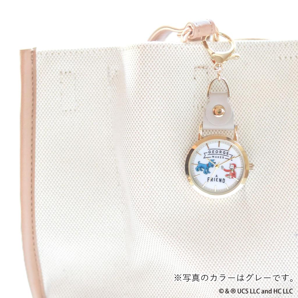 Fieldwork Curious George Analoge Armbanduhr mit japanischem Easy to Attach mit Schlüsselanhänger Tasche Leder KC Uhrwerk, Haken, Uhr, Anhänger, GG003-4 BR, Damen