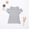 Letnie dziewczynki Candy Color Screw Thread T-shirt Off-shoulder Cotton Tops