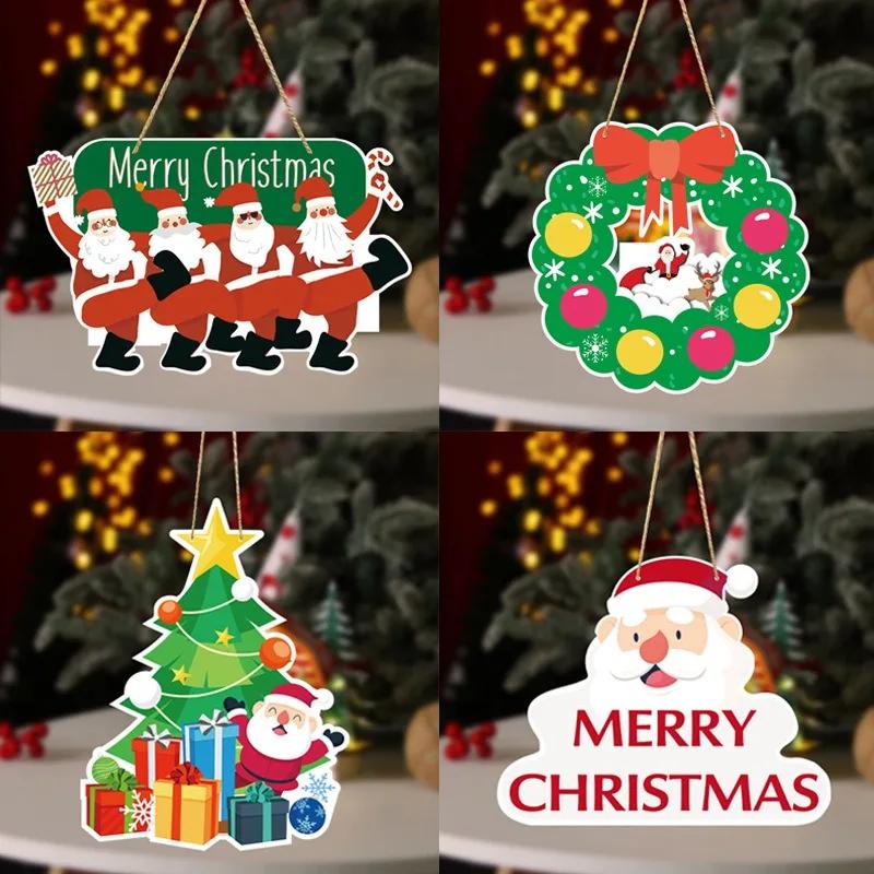 

Christmas Door Pendant Funny Cartoon Santa Claus Xmas Tree Wreath Hanging Ornaments Merry Christmas Decor Happy New Year 2025