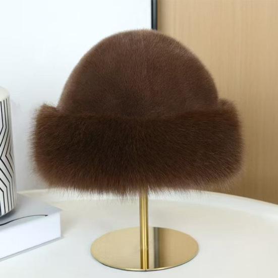 Faux Fur Winter Bucket Hat Solid Color Soft Texture Thickened Warm Plush Hat Gentle