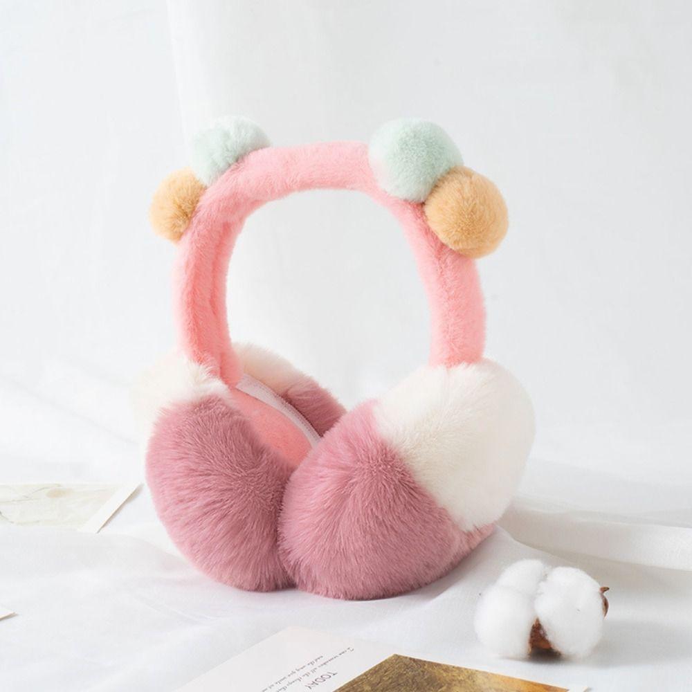Fluffy Plush Ear Warmers Two Tone Foldable Ear Muffs Fashion Pom Pom Earmuffs  Winter Outdoor