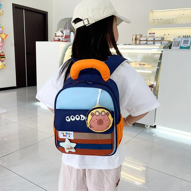 School bag, school bag contrasting color, light spine protection, children's backpack, cartoon letter girl, baby going out, small backpack tide