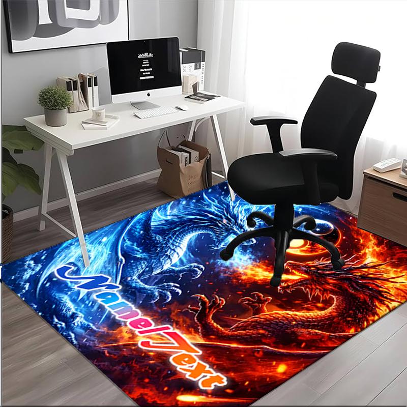 1PC Custom Name Yin Yang Dragons Theme Floor Mat Ideal for Living Room, Game Rooms, Office, Bedroom,Floor Mat Playful Design