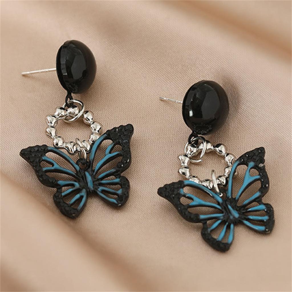 Vintage Punk Black Color Flower Drop Earrings For Women Exaggerated Gothic Geometric Butterfly Heart Wings Earring Party Jewelry