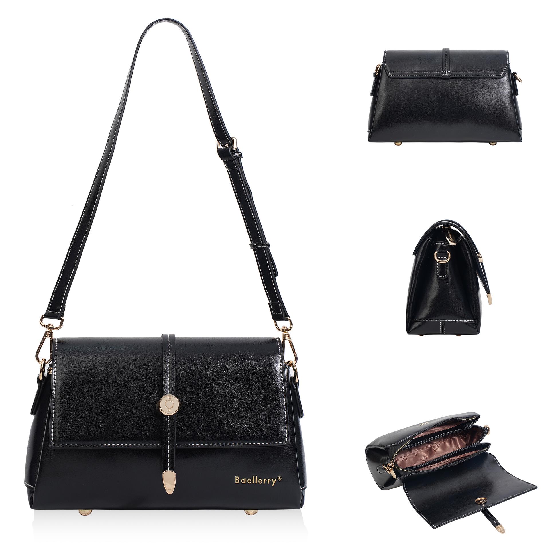 

Женская сумка кроссбоди Baellerry в стиле ретро - Повседневная, Большая вместимость, Европейский и американский стиль чёрный