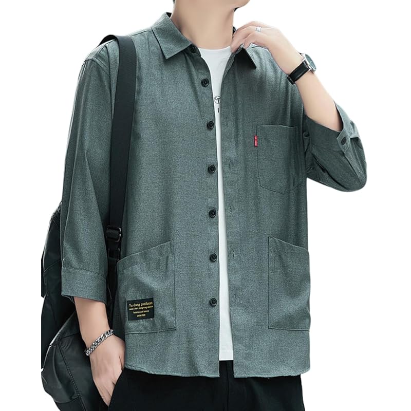 

[foveitaa] shirt men s summer clothes oxford shirt 3/4 sleeve Fashionable shirt y shirt big size Relaxing ice silk cool Cool feeling Sweat absorbent