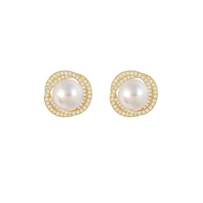 

Explosive spiral pearl stud earrings women s niche ear clips without ear piercings, high-end light luxury versatile mosquito coil disc earrings