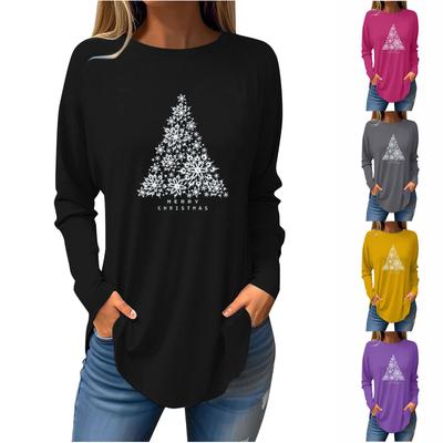Tee Shirts For Women Fall Casual Long Sleeve Shirts Sweatshirt Christmas Printing Top Pullover