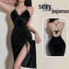 Emotion Velvet Spaghetti Strap High Slit Nightgown - Mature, Elegant, Sexy Back Date Nightwear.