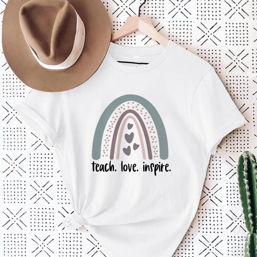 Womens Teach Love Rainbow Mama Graphic TShirt Harajuku Style Aesthetic Rainbow Print Modal Dress Casual Top for Women Cartoon