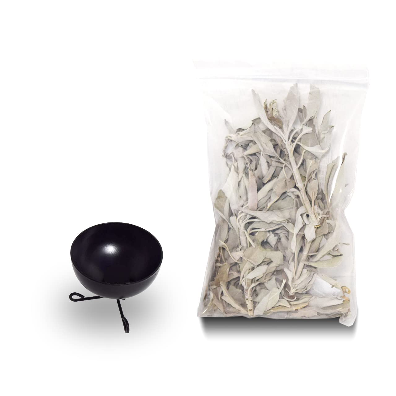 

Белый Шалфей 30 г, Мини-набор с железной жаровней для благовоний, Камень силы, Очищение, Благовония