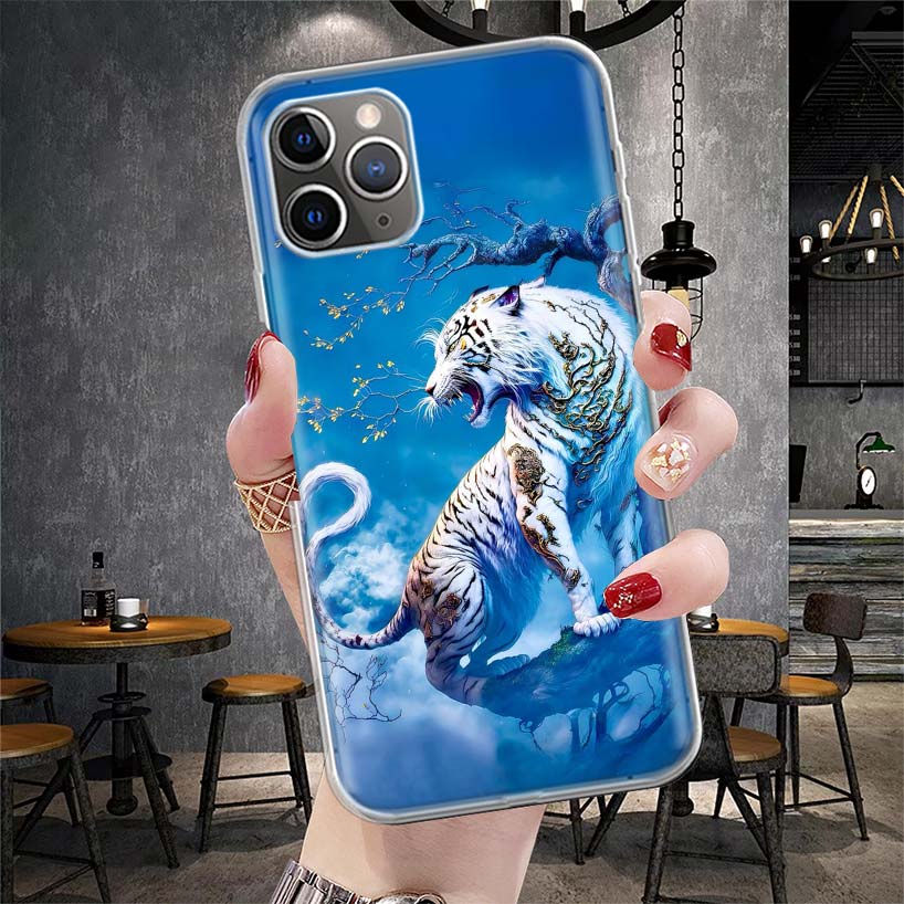 Funda Suave de Animal Tigre Feroz para Teléfono para IPhone 11 17 Air 16E 16 Pro Max 15 + 14 Plus 13 Mini 12 Apple 7 SE 8 Fundas Coque 11