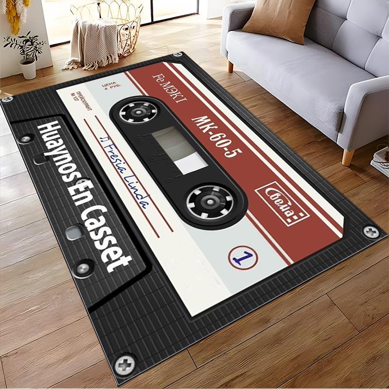 Retro-Kassettenband-Design Teppich, Vintage-Musik Dekorativer Teppich Geeignet für den Einsatz als Anti-Rutsch-Matte für Wohnzimmer Schlafzimmer Sofas