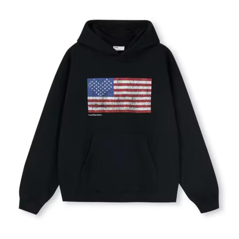 FPA Love Flag Spoof Print Hoodie Chinese Style Loose American Outdoor Sports Casual Clothing Hooded Sweater