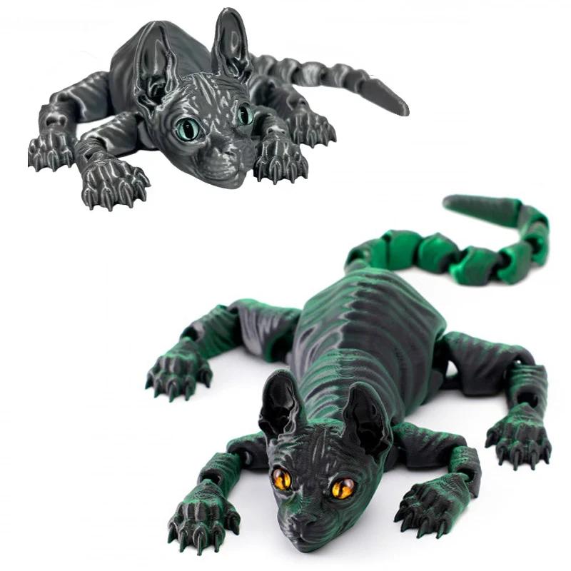 3D Printed Sphynx Cat Animals Toy Realistic Hairless Figurine Articulated Cat Fidget Toy Desktop Decorations Stress Relief Toy