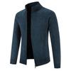 New Velvet Sweater Cardigan Men Stand Collar Mens Sweaters Fleece Thick Warm Knitted Sweater Coat Solid Zipper Pocket Cardigan