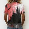 Womens Halloween Print V Neck Pullover Top Short Sleeve Casual Shirt Lightweight Comfortable Fit