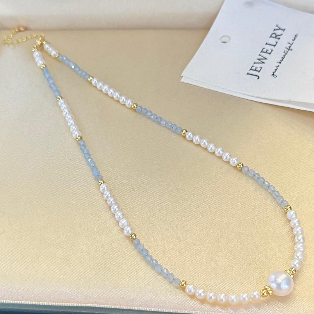 Aquamarine Natural Freshwater Pearl Clavicle Chain Women s Summer Light Luxury Niche Versatile Design Gypsy Star Clavicle Chain 2026 45CM