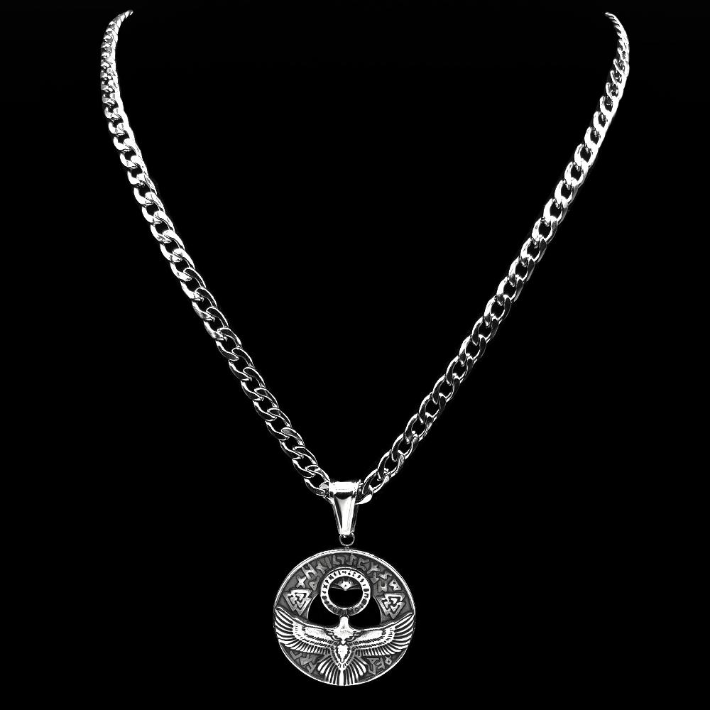 Vintage Nordic Viking Runes Odin Eagle Pendant Necklace for Men Stainless Steel Silver Color Norse Mythology Jewelry Gift