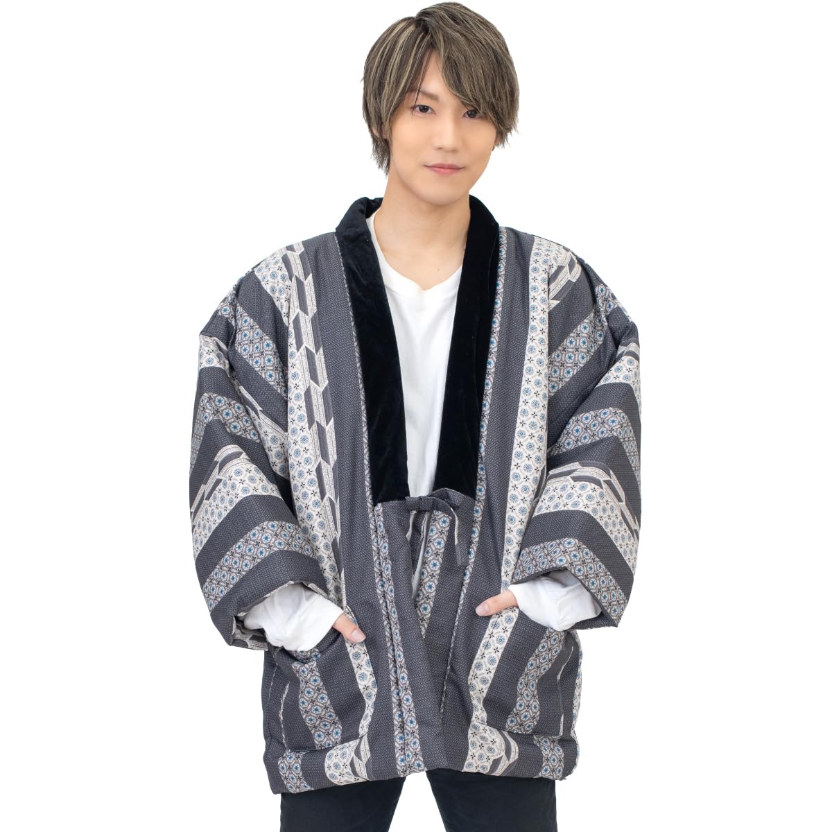 

Cotton Hanten Calico Pattern Navy and Fine [Ai-Ai] Men s (Stripes Patterns)