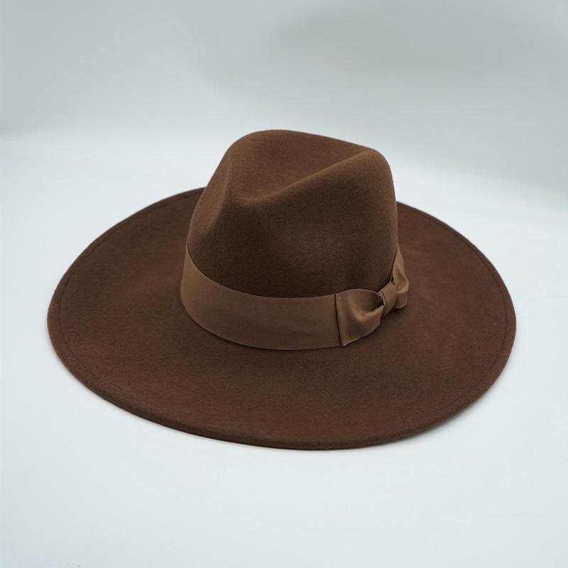 Maillard Style Autumn And Winter Brown Camel British Retro European And American Wool Woolen Men'S And Women'S Big Brim Wide Brim Jazz Top Hat