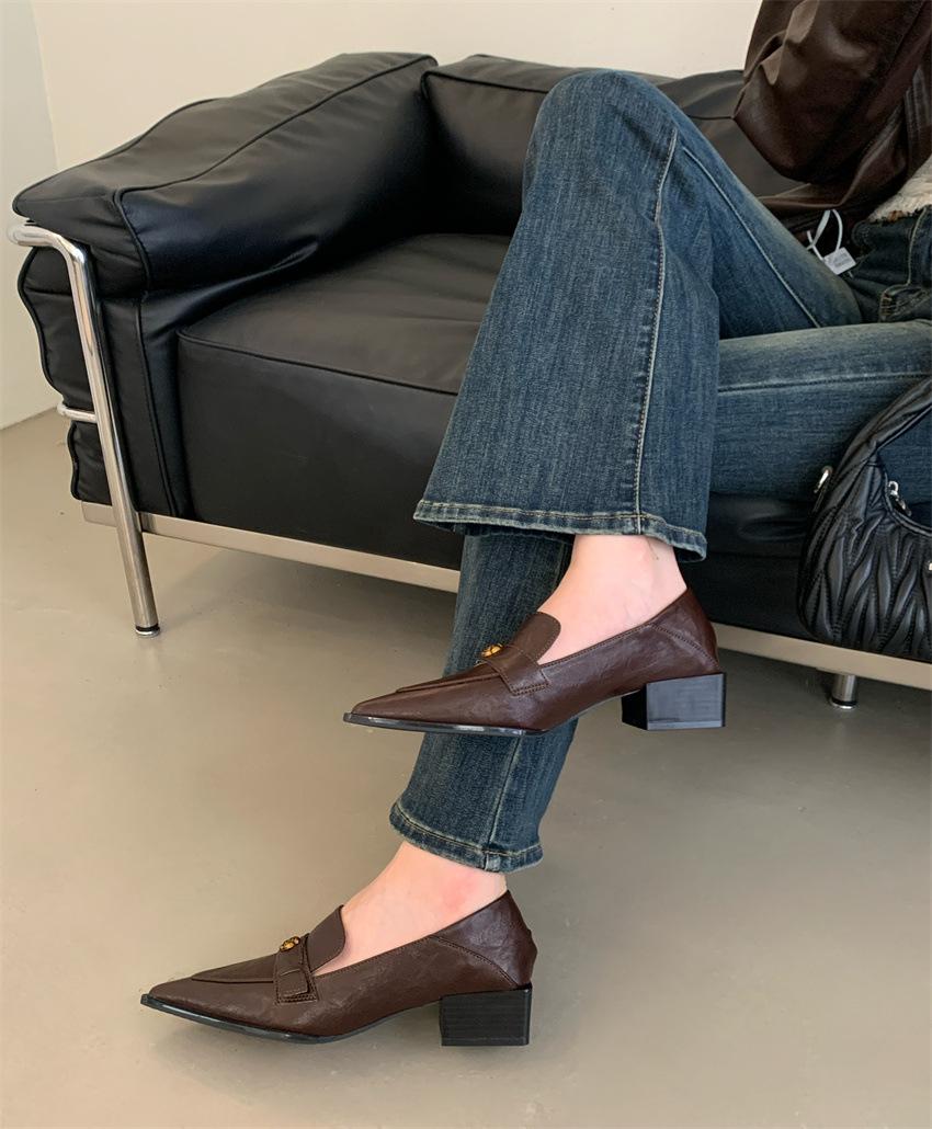 

3CM French retro first-layer cowhide deep-mouth camellia loafers 2025 early autumn one-pedal comfortable small leather shoes 39 коричневый