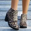 Leopard Print Women Boots  New Fashion Autumn Winter High Heel Women Ankle Boots Comfortable Thick Heel Ladies Modern Boots