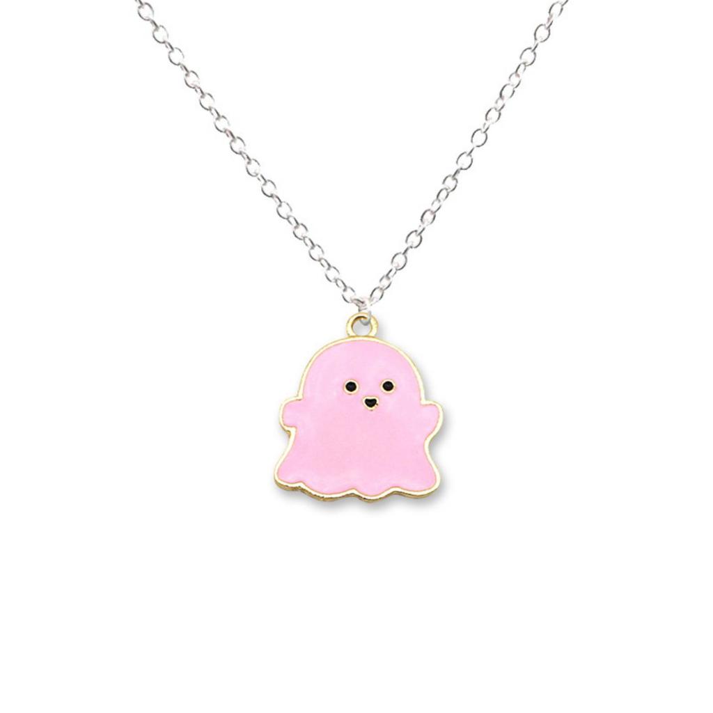 Cute Cartoon Ghost Pendant Necklace for Women Men Couples Stainless Steel Jewelry Halloween Gift
