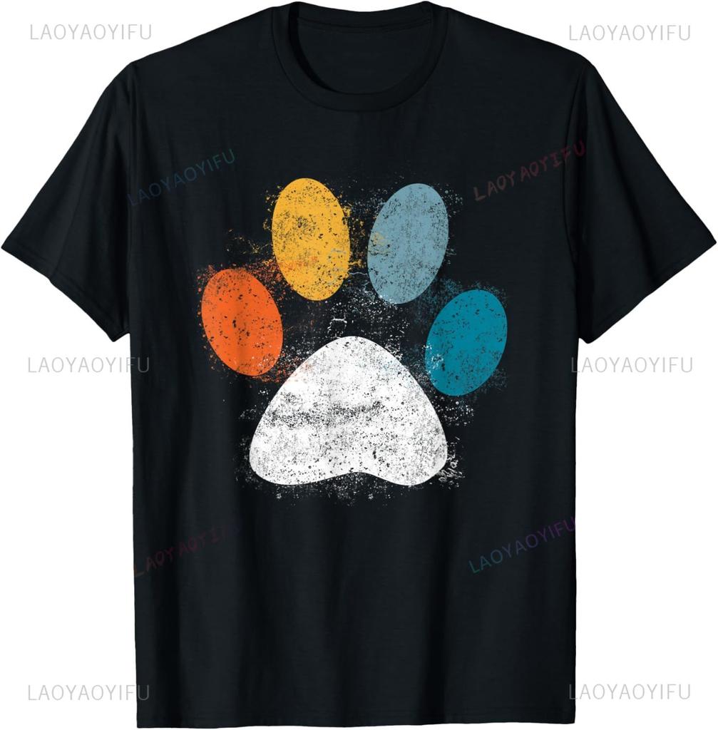 Dog Paw Print TShirt Fun Dog Pet Print Top  Cotton Men Clothing  Graphic T Shirts Camisetas Streetwear Vintage T Shirt