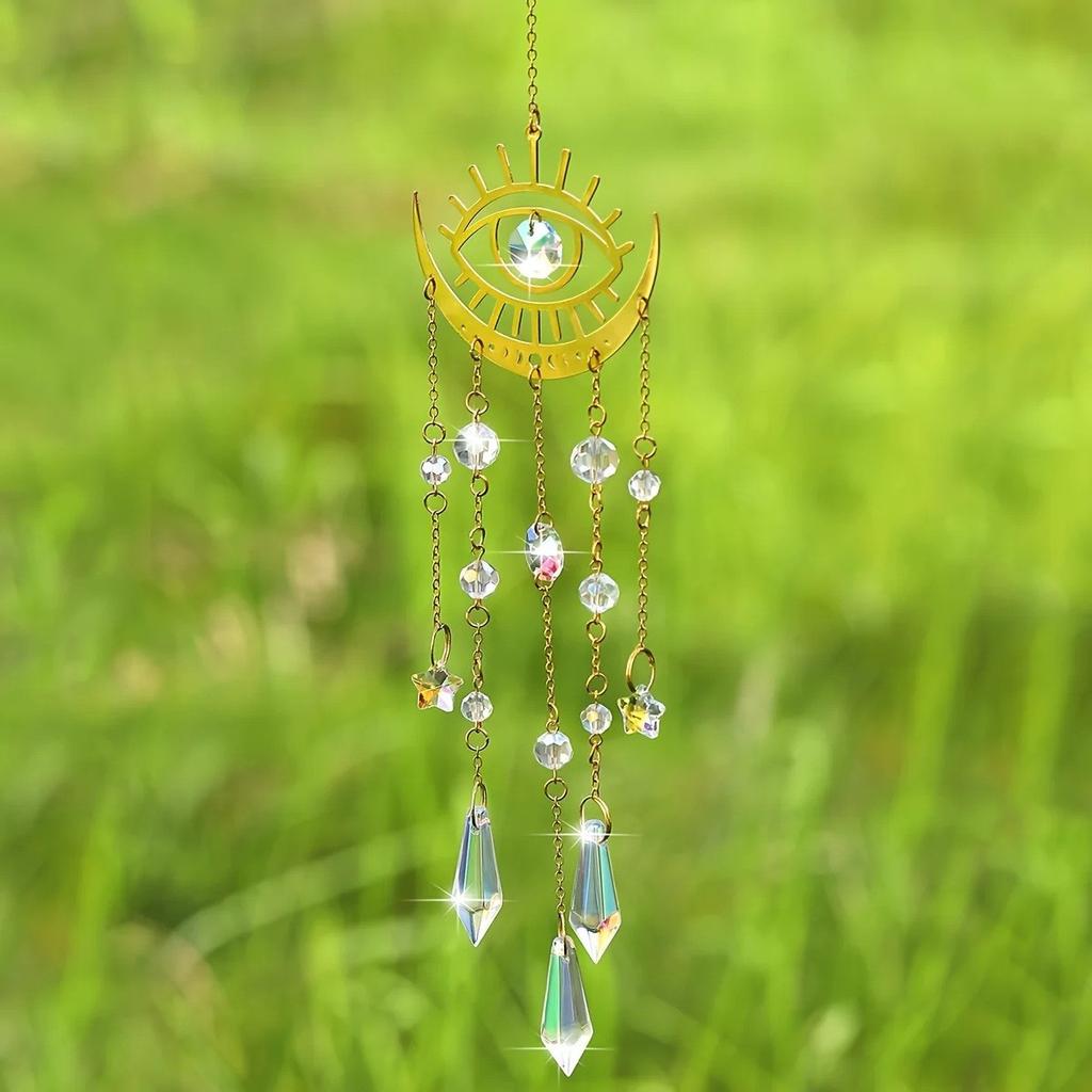New Gold Flame Moon Crystal Pendant Sunlight Catcher Outdoor Garden AB Colorful Hanging Decorations Hanging Ornaments