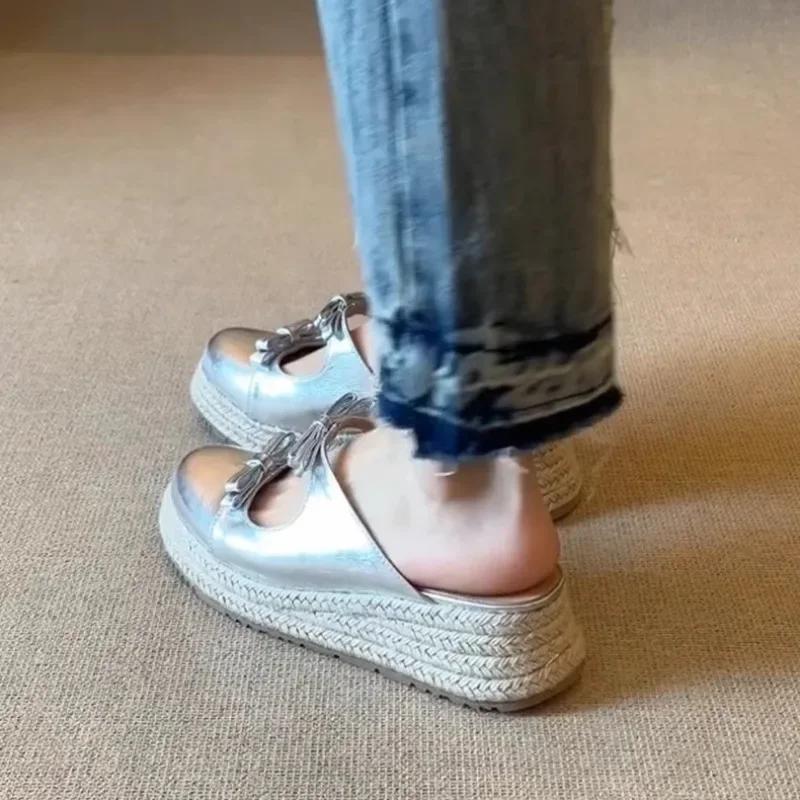 Fashion Ladies Shoes 2025 Summer Fashion Closed Toe Women's Slippers Outdoor Casual Butterfly-knot Comfortable Platform Wedge Sandals