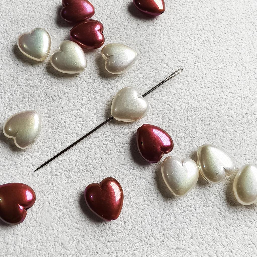 Iridescent Peach Heart Imitation Pearl Beads for DIY Jewelry Making