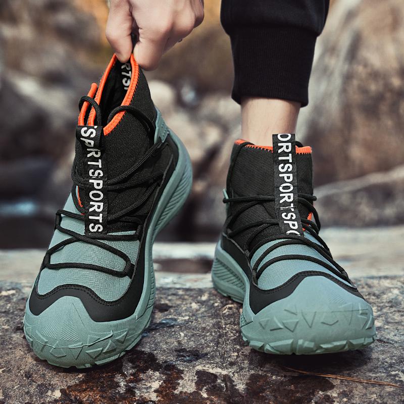 2025 Outdoor Green Walking Shoes Men Fashion High Top Casual Boots Men Platform Breathable Hiking Shoes For Men Trekking Boots