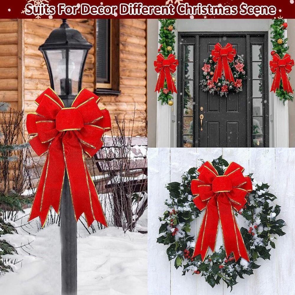 

2pcs Home Decoration Tree Topper Ornament Red Velvet Xmas Bow Christmas Wreaths Decoration