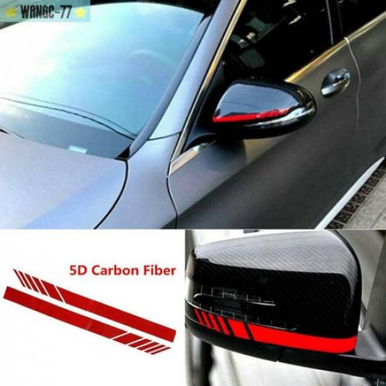 2Pcs Rearview Mirror Carbon Fiber 5D Sticker Racing Stripe Decal Car Accessories