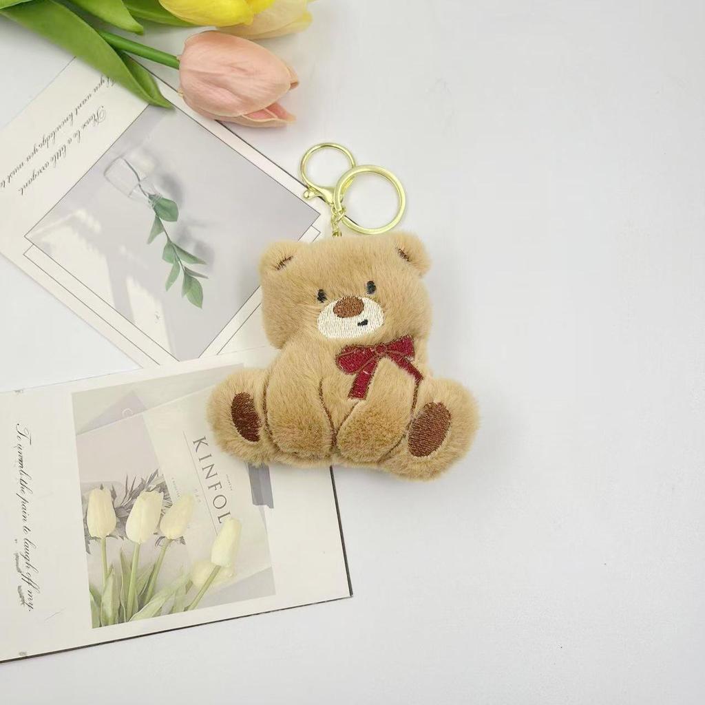 Cartoon Bear Plush Keychain & Squeaky Animal Brooch