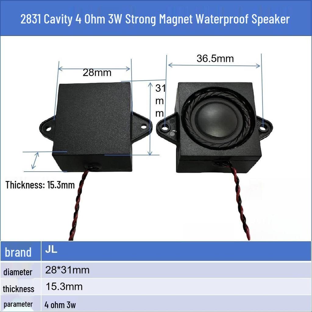 2831 Waterproof 28mm 4 Ohm 3W Square Cavity Speaker for Advertising Machine