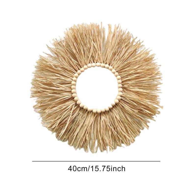 Natural Raffia Woven Bohemian Wall Decoration 40CM Round Wall Accents Handmade Scandinavian Hanging Decoration Boho Home Decor
