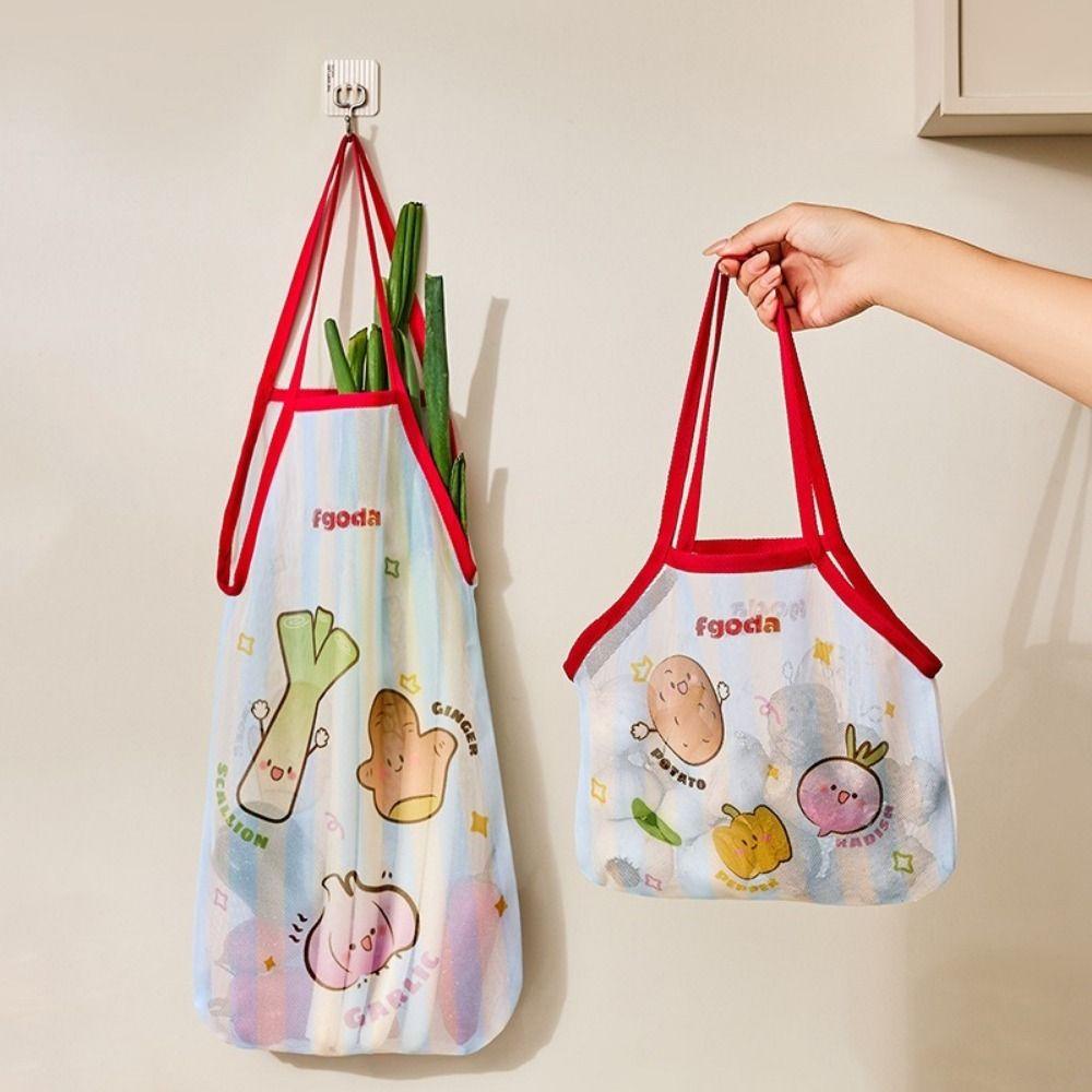 Breathable Kitchen Hanging Bag Cartoon Storage Mesh Bag  Ginger Garlic Potatoes Onions