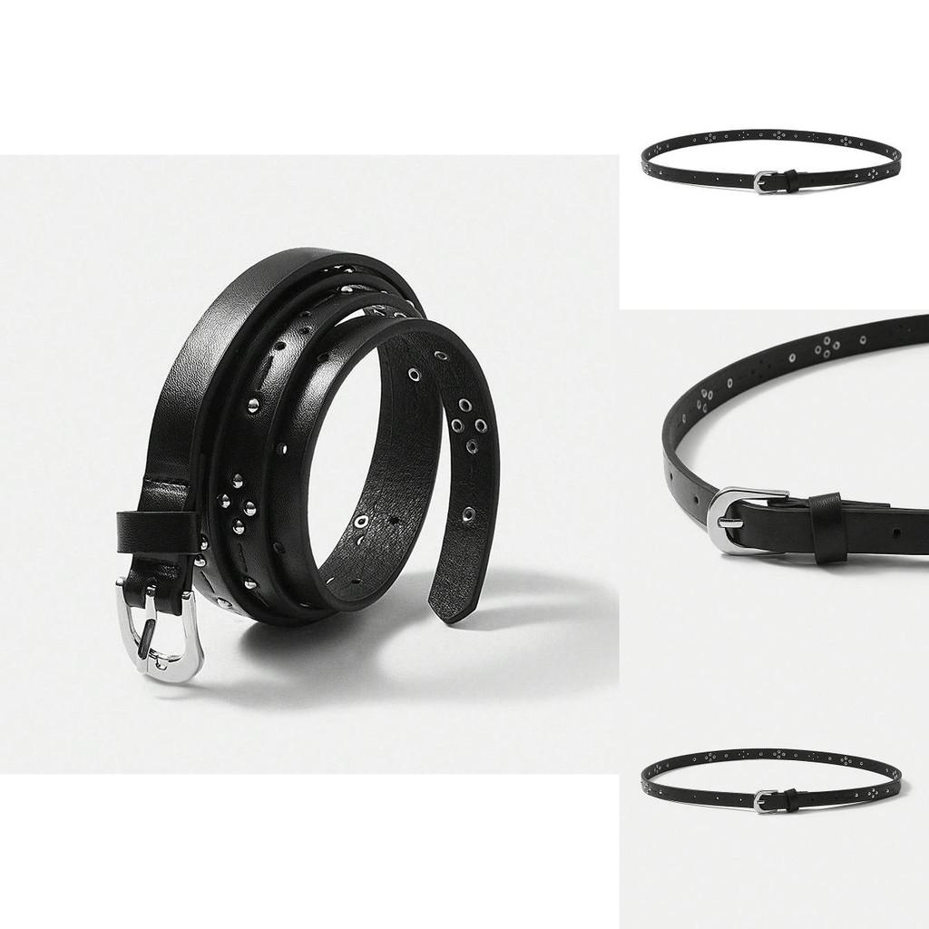 Simple Solid Color Rivet Decoration Women Slim Waist Belt For Casual Dress Up