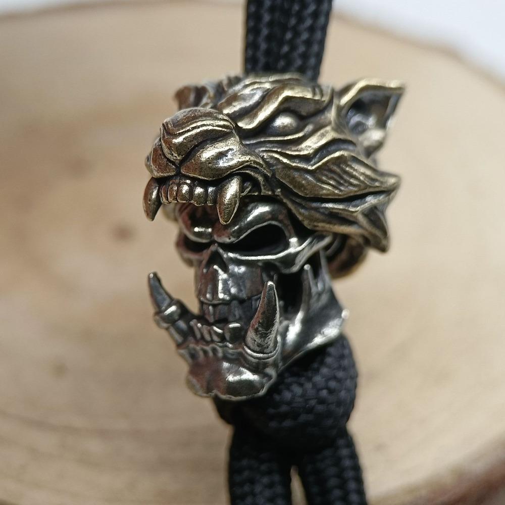 Tiger Hat Orc Skull Head Sculpture Outdoor Knife Beads EDC Lanyard Key Chains Pendants Brass DIY Umbrella Rope Bracelets Charms Accessories