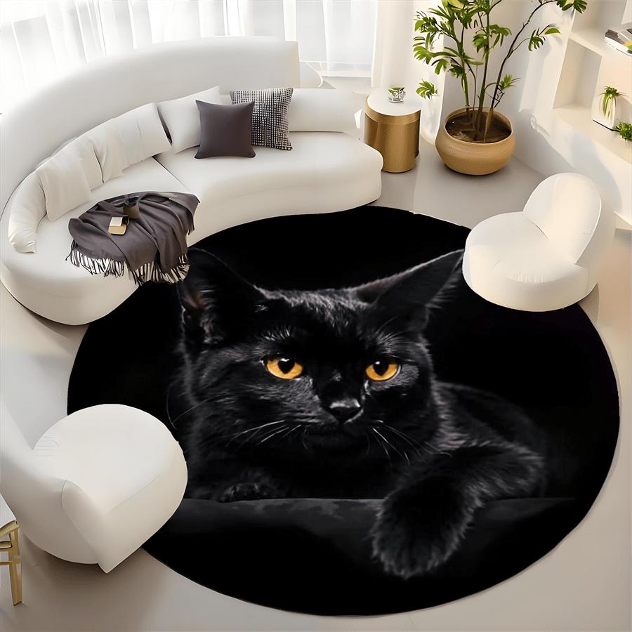 Black Cat  Pattern Round Shape Floor Mats Kitchen Hallway Runner Rug Bedroom Living Room Soft Carpet Non-slip Area Rug