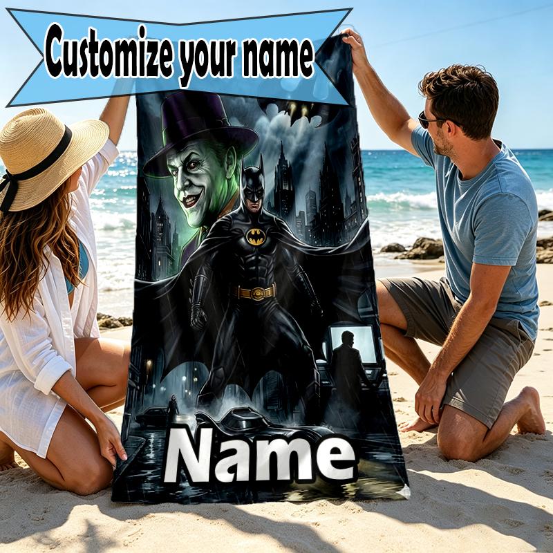 Custom Name Personalized Batman Print Beach Towel, for Trip Camping Beach Party Home Decor, Birthday Gift for Family & Friends