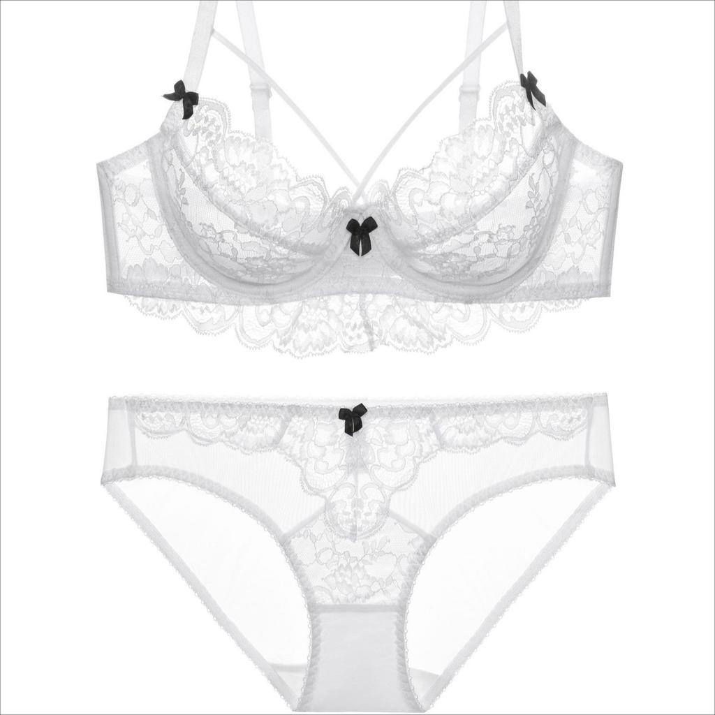 French Women's Sexy Bra Lace Bow Contrast Color Beautiful Breasts Big Breasts Small Thin Underwear Set