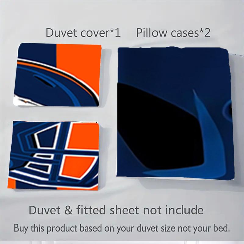 3 pz Denver Broncos Casco & Logo Cavallo Bronco Strisce Arancioni Decorazione per la Casa Set Biancheria da Letto-Tuta Universale a Tre Pezzi per Camera da Letto, Camera degli Ospiti, Soggiorno